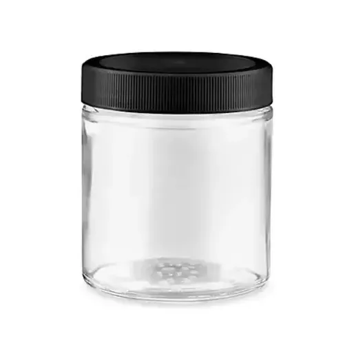 4 oz-ko beira garbia gordetzeko ontzia torlojudun estalki beltzarekin